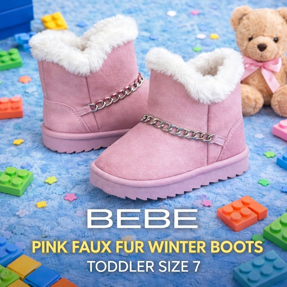 BEBE Toddler Girls Pink Faux Fur Chain Winter Boots Size 7 NWT